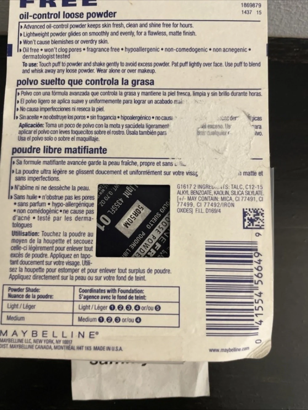 Maybelline Shine Free Oil Control Loose Powder Light # 210